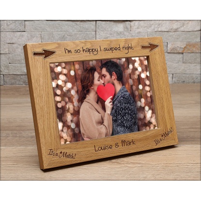 Personalised Photo Frame - Tinder inspired picture frame - I'm so happy I swiped right (EF39)