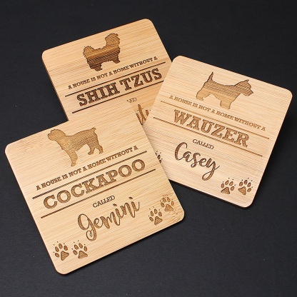 Bamboo Coasters, Personalised Pet Dog coaster