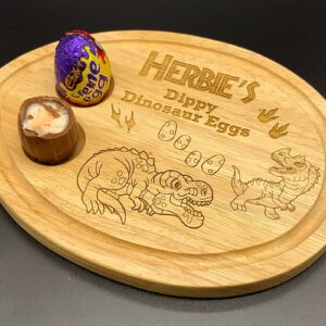Personalised dippy dino egg board, perfect gift idea and making breakfast fun. Ideal gift for kids, Birthday, Easter, Christmas