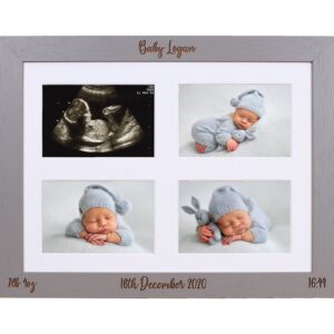 Personalised baby frame, Multi Aperture Photo Frames - Newborn baby - Laser etched personalisation - available in 6 colours and 4 layouts