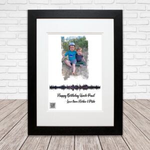 Personalised Sound Wave Photo Print, Playable QR Code, video or audio from the QR code