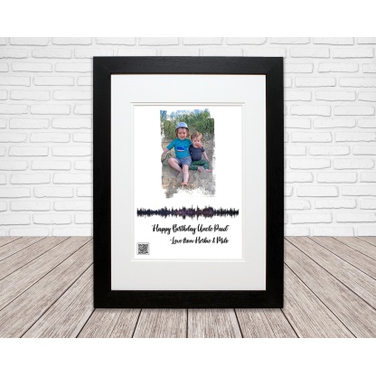 Personalised Sound Wave Photo Print, Playable QR Code, video or audio from the QR code