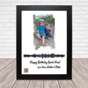 Personalised Sound Wave Photo Print, Playable QR Code, video or audio from the QR code