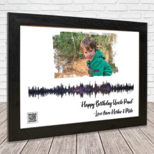 Personalised Sound Wave Photo Print, Playable QR Code, video or audio from the QR code