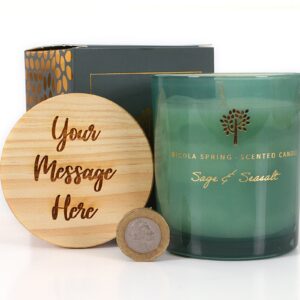 Personalised Candle Gift, Custom Message Candle Gift, Personalised Scented Soy Candle - Sage and Seasalt scent - 130g - 21hr burn time