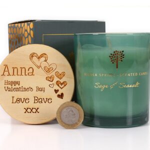 Personalised Candle, Custom Message Candle Gift, Personalised Scented Soy Candle - Sage and Seasalt scent - 130g - 21hr burn time