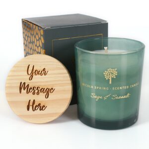 Personalised Candle Gift, Custom Message Candle Gift, Personalised Scented Soy Candle - Sage and Seasalt scent - 130g - 21hr burn time