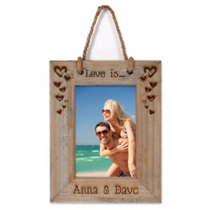 Photo Frame - Driftwood style 'Love is...' Wooden Hanging Photo frame with ropes, 6x4" - Home Decor - Wall Decor - Valentines gift