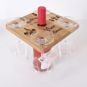 Personalised 4 Glass Wine Butler, wooden wine glass and bottle holder. Ideal gift for couples, Christmas, anniversary, wedding