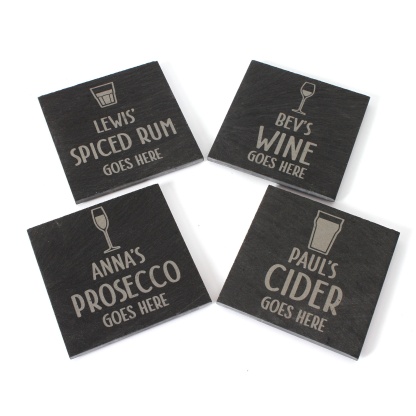 Slate Coaster, Personalised Your Drink Here, Tea, Coffee, Gin, Beer, Wine, Whisky, Laser Engraved Gift, Wedding, Birthday, Christmas