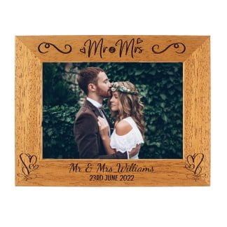 Personalised Mr & Mrs Photo Frame - Wedding - Portrait or landscape - 6 colours available and 12 sizes (EF35)