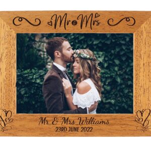 Wedding Mr & Mrs Personalised Photo Frame - Portrait or landscape - 6 colours available and 12 sizes (EF35)