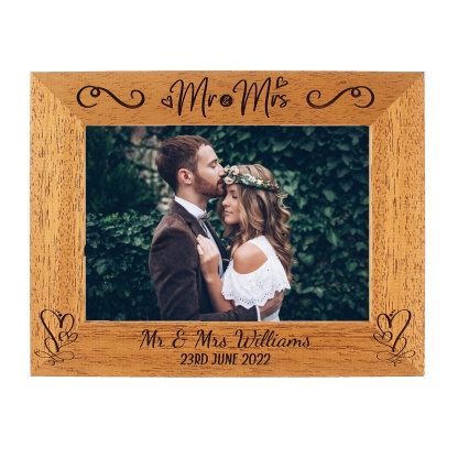 Wedding Mr & Mrs Personalised Photo Frame - Portrait or landscape - 6 colours available and 12 sizes (EF35)