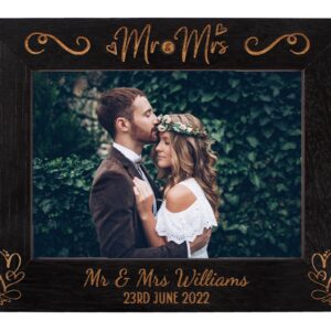 Wedding Mr & Mrs Personalised Photo Frame - Portrait or landscape - 6 colours available and 12 sizes (EF35)