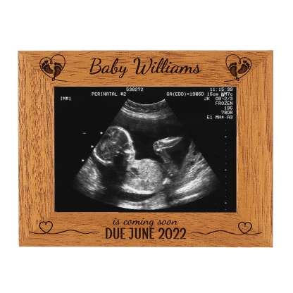 Personalised Baby Scan Photo Frame. Coming soon photo frame, Birth announcement frame, 6 colours available and 12 sizes real wood (EF27)