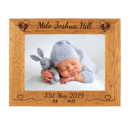 Personalised Photo Frame - baby frame - New Baby - Birth day info - Portrait or landscape - 6 colours available - 12sizes - real wood (EF10)