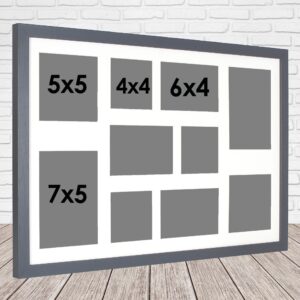 Multi Aperture Photo Frame. Holds Ten Photos. 60x40cm. Portrait and Landscape. Laser etched personalisation available - AFG12