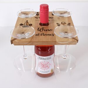 Personalised 4 Glass Wine Butler, wooden wine glass and bottle holder. Ideal gift for couples, Christmas, anniversary, wedding
