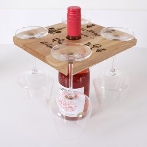 Personalised 4 Glass Wine Butler, wooden wine glass and bottle holder. Ideal gift for couples, Christmas, anniversary, wedding