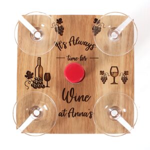 Personalised 4 Glass Wine Butler, wooden wine glass and bottle holder. Ideal gift for couples, Christmas, anniversary, wedding