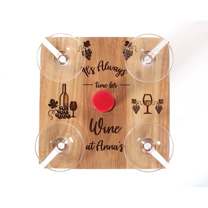 Personalised 4 Glass Wine Butler, wooden wine glass and bottle holder. Ideal gift for couples, Christmas, anniversary, wedding