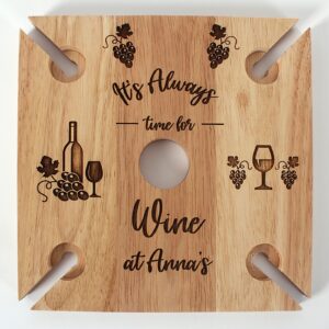 Personalised 4 Glass Wine Butler, wooden wine glass and bottle holder. Ideal gift for couples, Christmas, anniversary, wedding