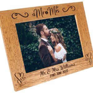 Wedding Mr & Mrs Personalised Photo Frame - Portrait or landscape - 6 colours available and 12 sizes (EF35)