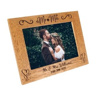 Personalised Mr & Mrs Photo Frame - Wedding - Portrait or landscape - 6 colours available and 12 sizes (EF35)