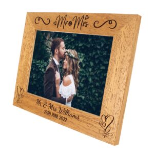 Wedding Mr & Mrs Personalised Photo Frame - Portrait or landscape - 6 colours available and 12 sizes (EF35)