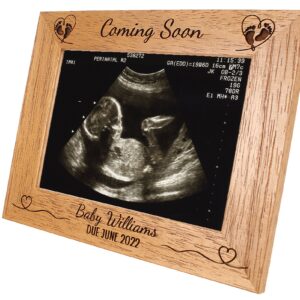 Baby Scan Personalised Photo Frame - Birth announcement - Coming Soon - 6 colours available and 12 sizes - real wood - (EF46)