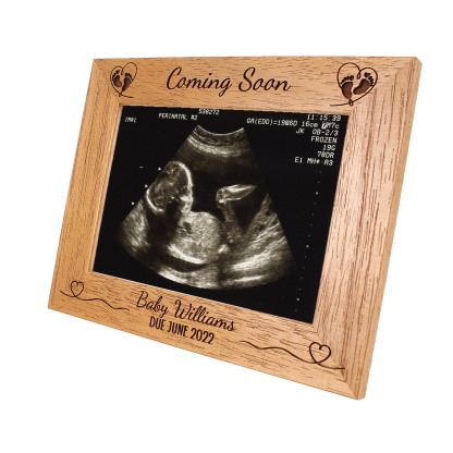 Personalised Baby Scan Photo Frame - Baby Scan - Birth announcement - Coming Soon - 6 colours available and 12 sizes - real wood (EF46)