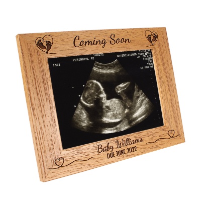 Personalised Baby Scan Photo Frame - Baby Scan - Birth announcement - Coming Soon - 6 colours available and 12 sizes - real wood (EF46)
