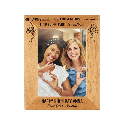 Personalised Photo Frame for Best Friends, Happy Birthday Frame, includes Our laughs are limitless quote - 6 colours - 12 sizes (EF18)
