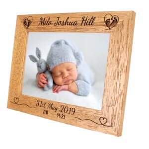 Personalised Photo Frame - baby frame - New Baby - Birth day info - Portrait or landscape - 6 colours available - 12sizes - real wood (EF10)