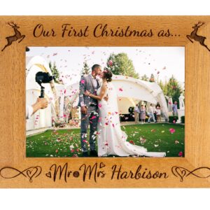Our First Christmas as Mr & Mrs Personalised Photo Frame, Portrait or landscape - 6 colours available and 12 sizes (EF20)