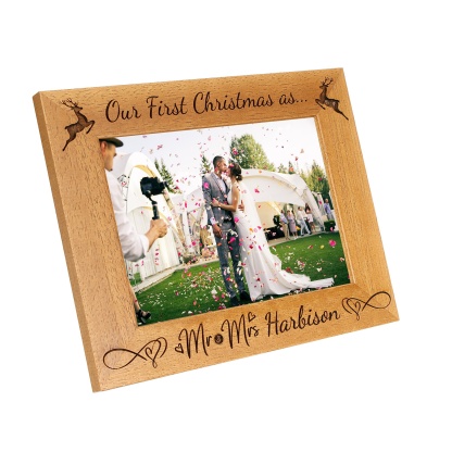 Our First Christmas as Mr & Mrs Personalised Photo Frame, Portrait or landscape - 6 colours available and 12 sizes (EF20)