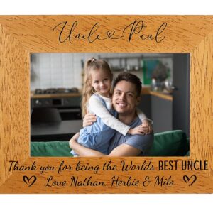 Personalised Uncle Photo Frame 'Worlds Best Uncle' Any Message Portrait or landscape - Wooden Frame - 6 colours available - 12 sizes (EF54)