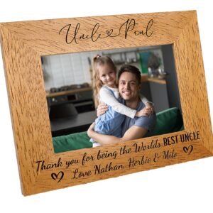 Personalised Uncle Photo Frame 'Worlds Best Uncle' Any Message Portrait or landscape - Wooden Frame - 6 colours available - 12 sizes (EF54)