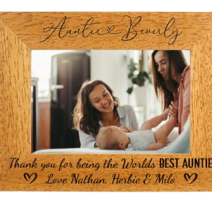 Personalised Auntie Wooden Photo Frame 'Worlds Best Auntie' Any Message Portrait or landscape - 6 colours available and 12 sizes (EF53)