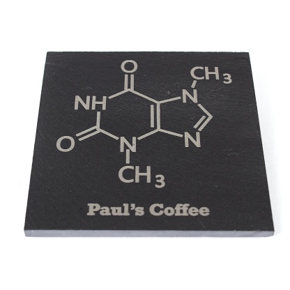 Caffeine Molecule Coaster, Novelty Coffee Lover, Laser Engraved Gift, Slate of Bamboo available, Wedding, Birthday, Anniversary, Christmas