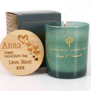 Personalised Candle, Custom Message Candle Gift, Personalised Scented Soy Candle - Sage and Seasalt scent - 130g - 21hr burn time