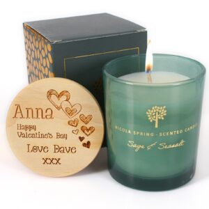 Personalised Candle, Custom Message Candle Gift, Personalised Scented Soy Candle - Sage and Seasalt scent - 130g - 21hr burn time