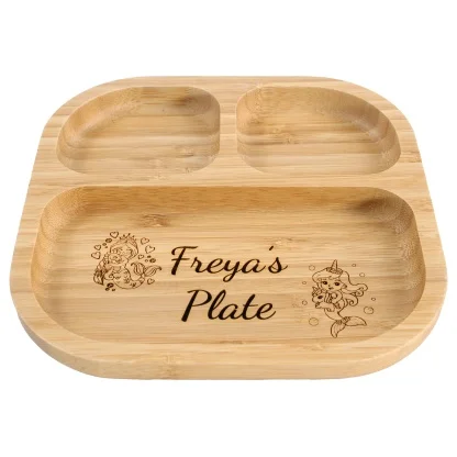 Personalised Bamboo Children's Dining Plate - Custom Engraved Tiny Dining Plate 1st Birthday 1st Christmas Weaning Set, Free Spoon