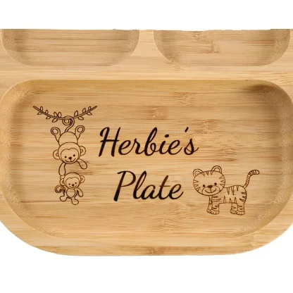 Personalised Bamboo Children's Dining Plate - Custom Engraved Tiny Dining Plate 1st Birthday 1st Christmas Weaning Set, Free Spoon
