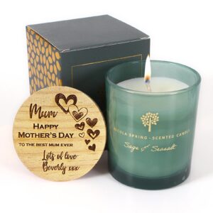 Mothers Day Candle Gift, Custom Message Candle Gift, Personalised Scented Soy Candle - Sage and Seasalt scent - 130g - 21hr burn time