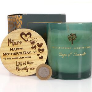 Mothers Day Candle Gift, Custom Message Candle Gift, Personalised Scented Soy Candle - Sage and Seasalt scent - 130g - 21hr burn time