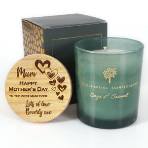 Mothers Day Candle Gift, Custom Message Candle Gift, Personalised Scented Soy Candle - Sage and Seasalt scent - 130g - 21hr burn time