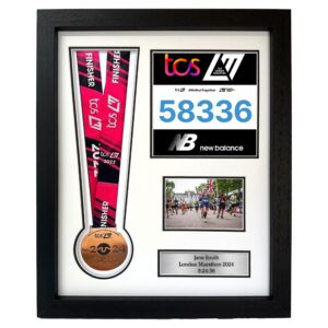 Personalised Medal display Frame, Perfect for your Medal, Race Bib, 6x4" Photo and metal textbox. London Marathon 2025