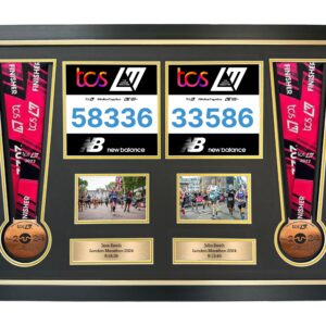 Personalised Double Medal Frame. Perfect way to show off 2 Medals, 2 Race Bibs, 2 Landscape Photos & Text Boxes. London Marathon 2025/24