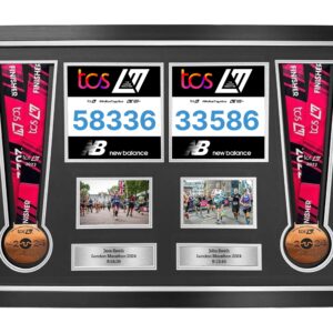 Personalised Double Medal Frame. Perfect way to show off 2 Medals, 2 Race Bibs, 2 Landscape Photos & Text Boxes. London Marathon 2025/24